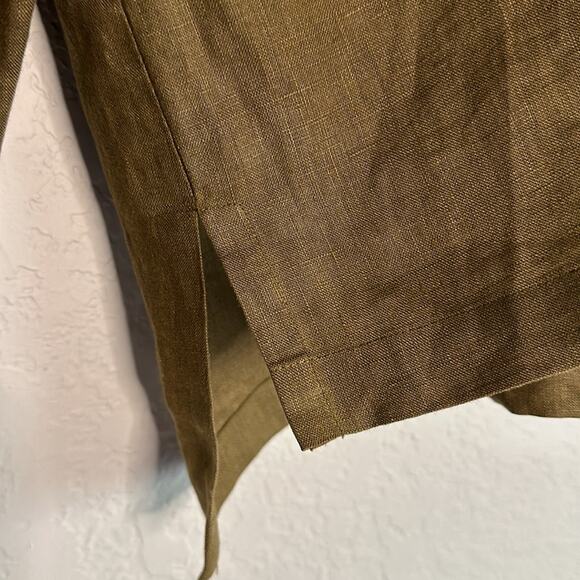 NEW Linen Olive Green Open Jacket Tunic Top Vacation Lagenlook Granola Oversized - Picture 4 of 8